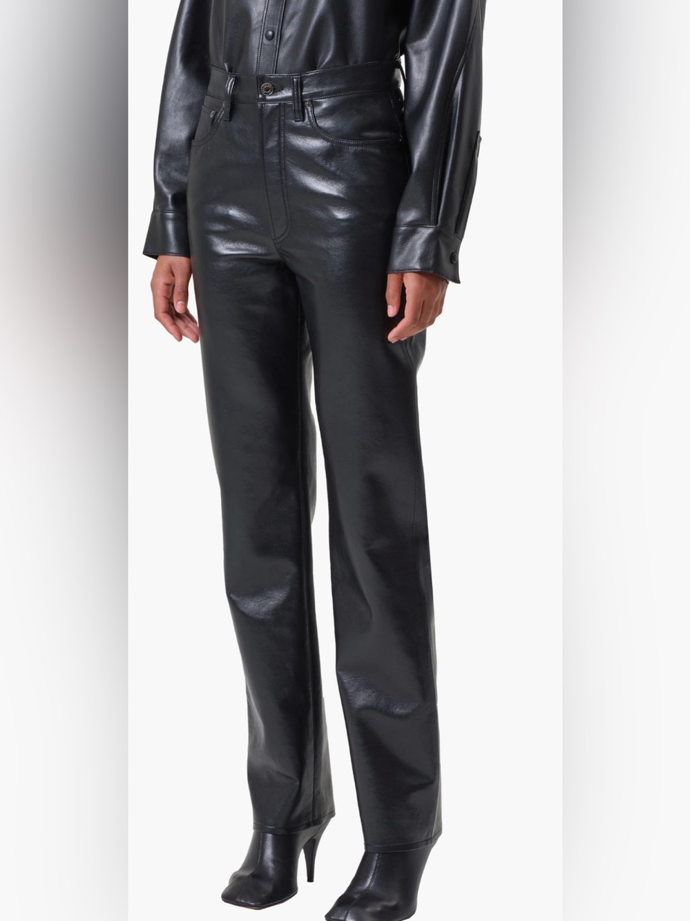 Agolde '90s Pinch Waist Straight Leg Leather Blend Pants Sz 24